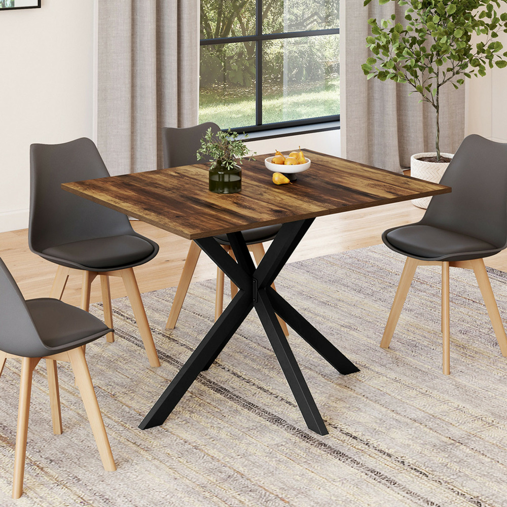 Table à manger rectangle alix 6 personnes pied araignée noir et plateau bois foncé hawkins 110 cm