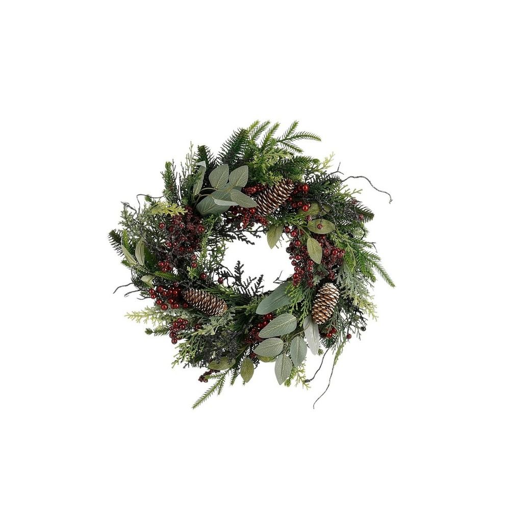Mica decorations bodi couronne de noël artificielle avec pommes de pin - h11 x ø40 cm - bordeaux