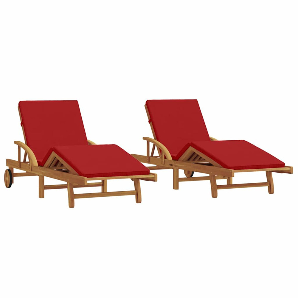Transat 2 pcs rouge 200 x 67 x 84cm bois d'acacia massif