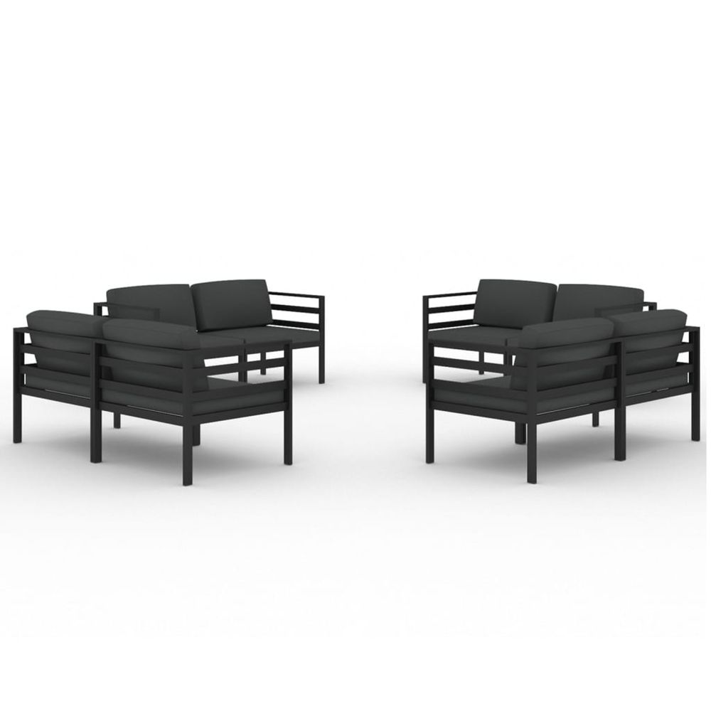 Salon de jardin 8 pcs avec coussins aluminium anthracite