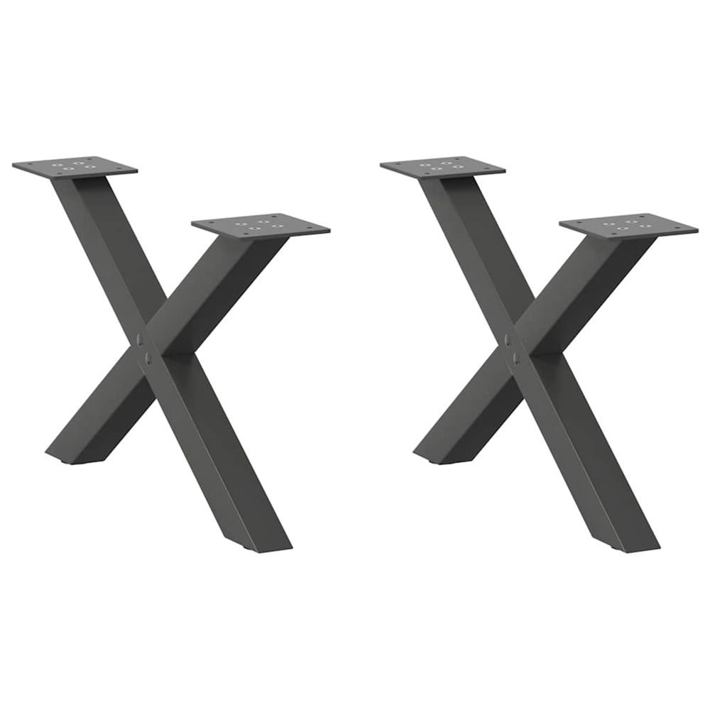 Pieds de table basse en forme de x, 2 pièces, anthracite, 50 x (30-31) cm, acier