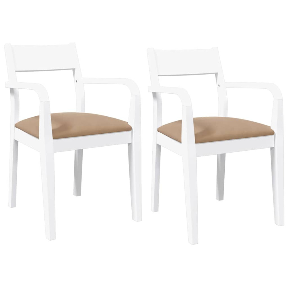 Chaises à manger coussins 2 pcs blanc bois massif caoutchouc