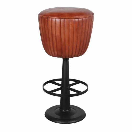 Tabouret haut en métal et en cuir avec un style vintage industriel - modèle 073 - marron