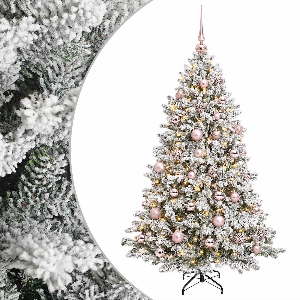 Sapin de noël artificiel avec boules 150 cm 150 led blanc chaud