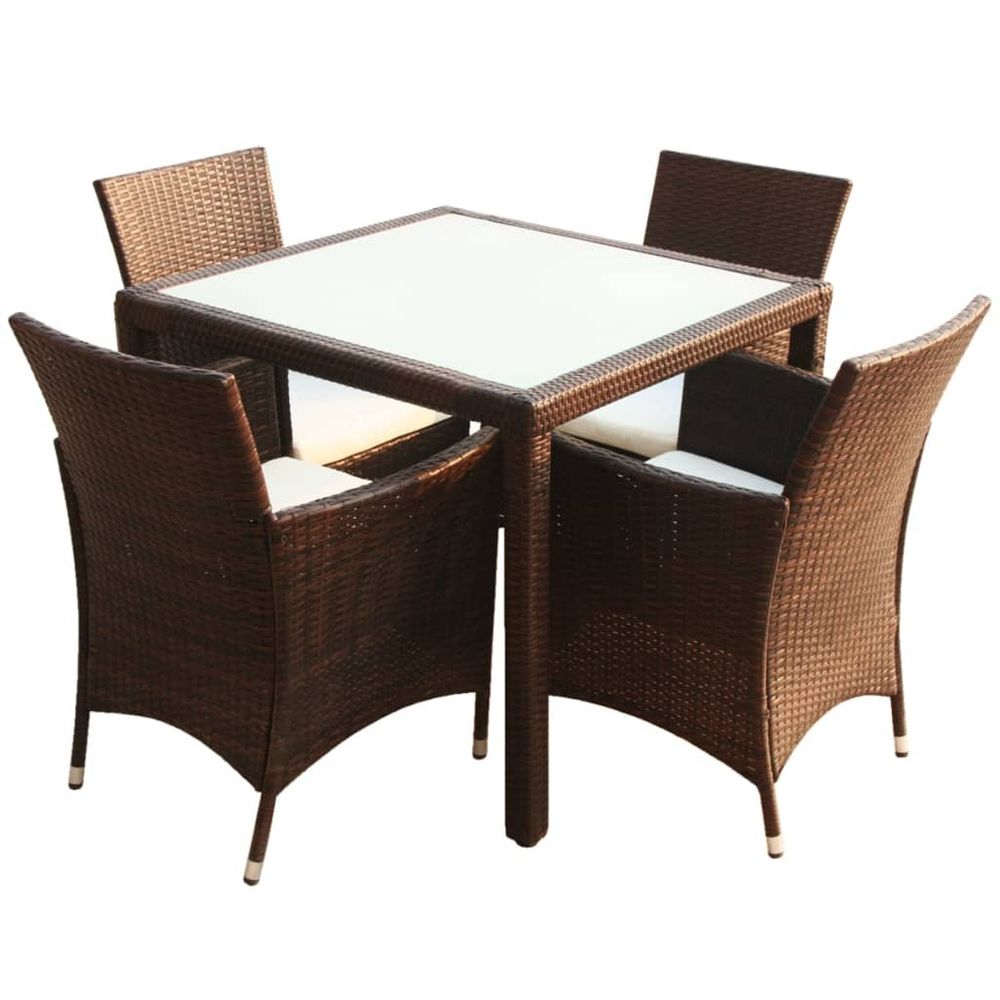 Ensemble à manger d'extérieur 5pcs avec coussins résine tressée