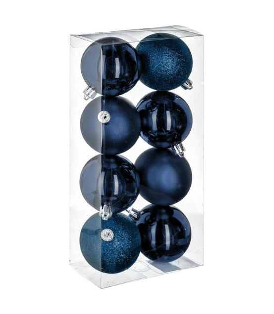 Déco de sapin lot de 8 boules de noël d 7 cm - bleu nuit