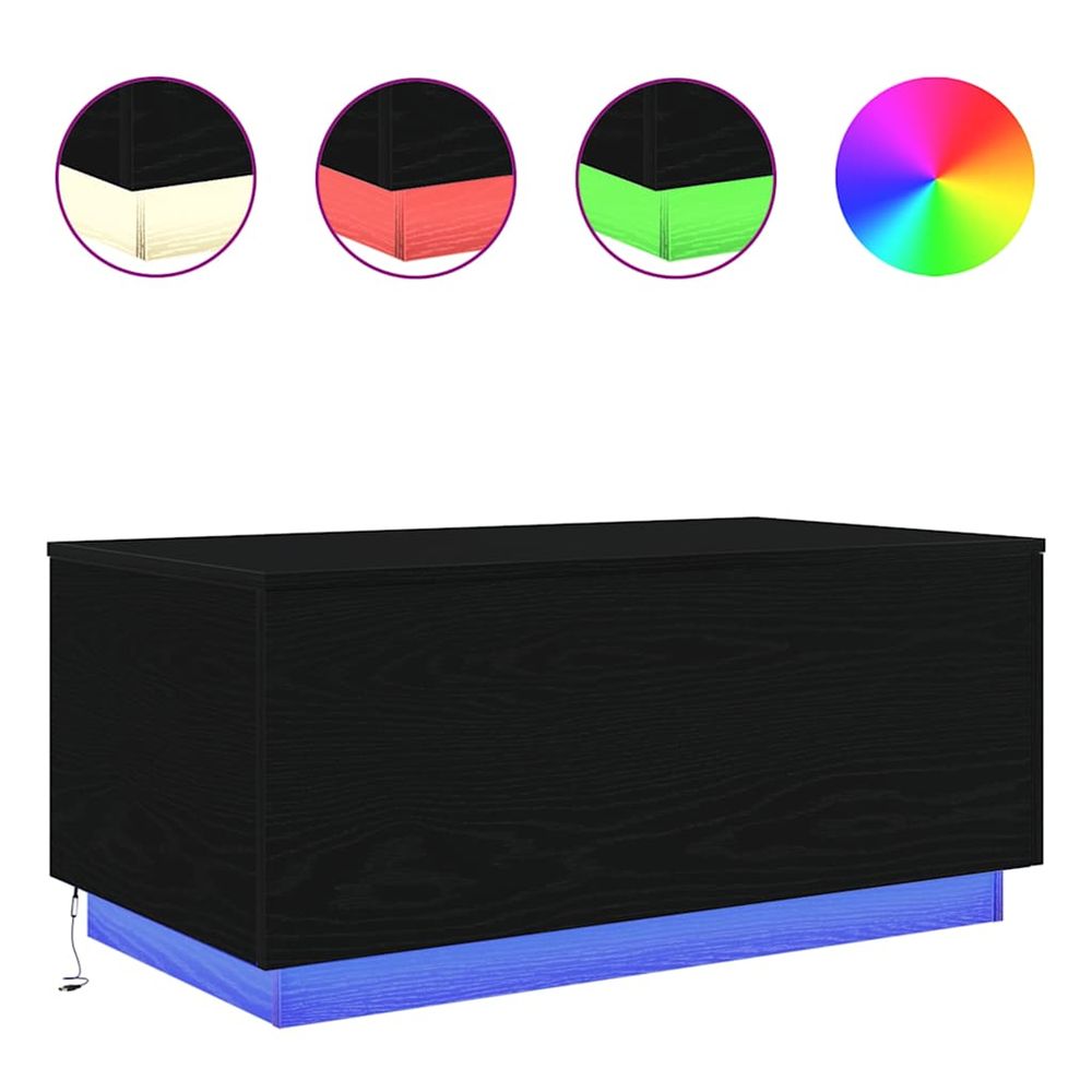 Table basse avec lumières led chêne noir 90x50x40 cm