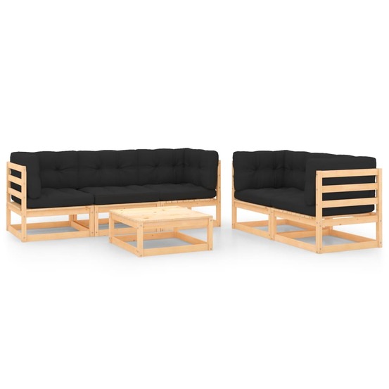 Salon de jardin 6 pcs avec coussins bois de pin massif