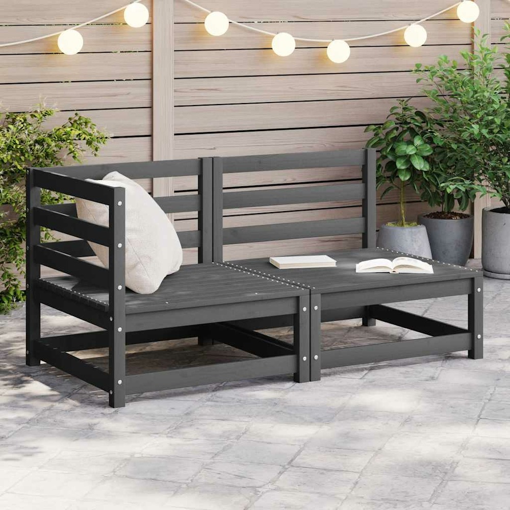 Salon de jardin 2 pcs gris bois de pin massif