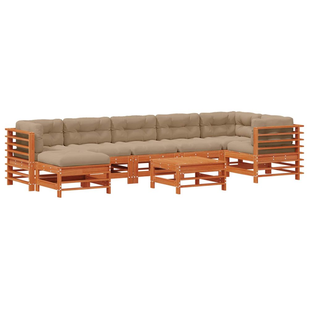 Ensemble de salon de jardin 8 pc brun cire bois de pin massif
