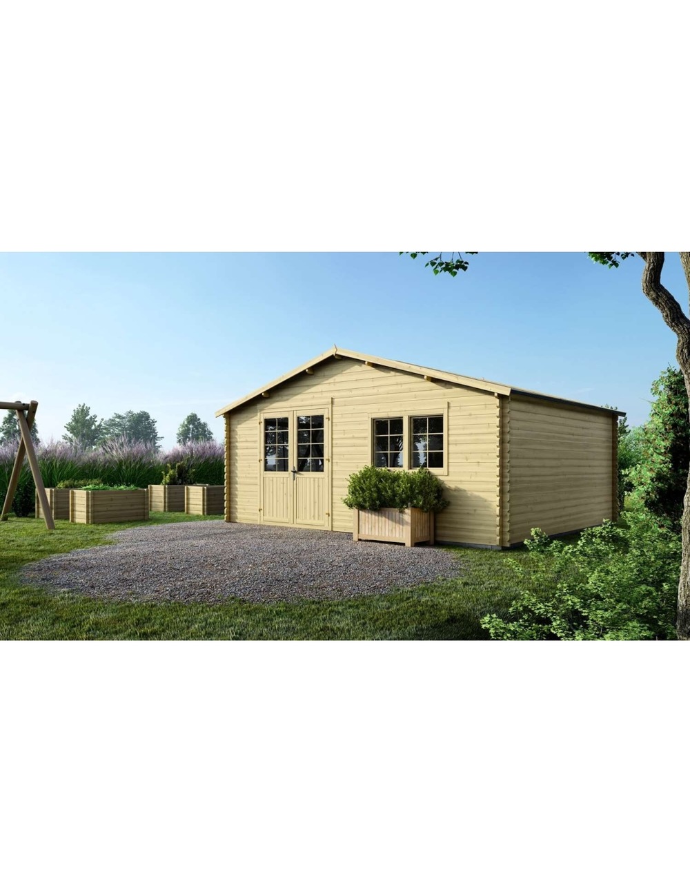Abri de jardin en bois - 30m2 - 6x5m - ep. 40mm - couleur: naturel - dom747 - altanka
