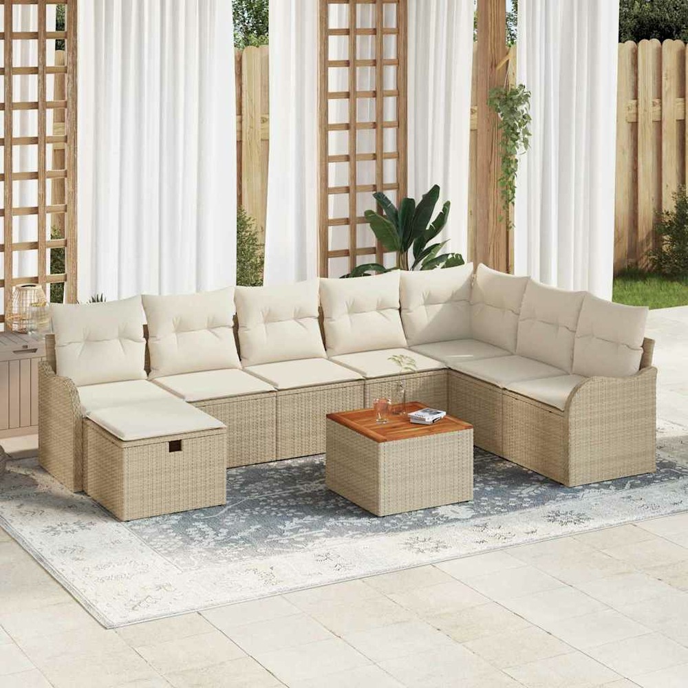 Ensemble de canapé de jardin 9 pcs beige poly rotin