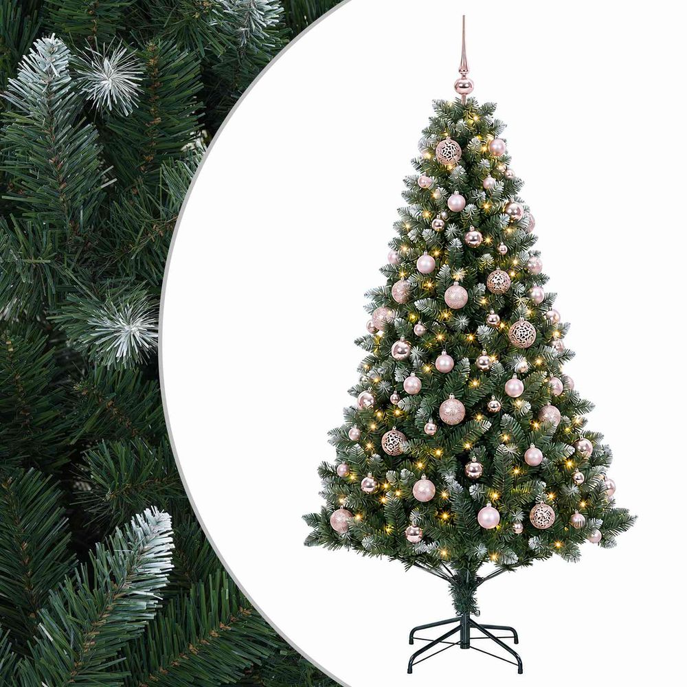 Arbre de noël artificiel avec boule 180 cm 300 led blanc chaud