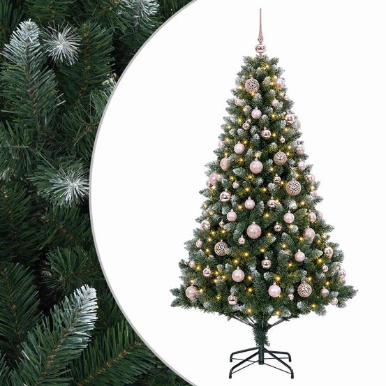 Arbre de noël artificiel avec boule 180 cm 300 led blanc chaud