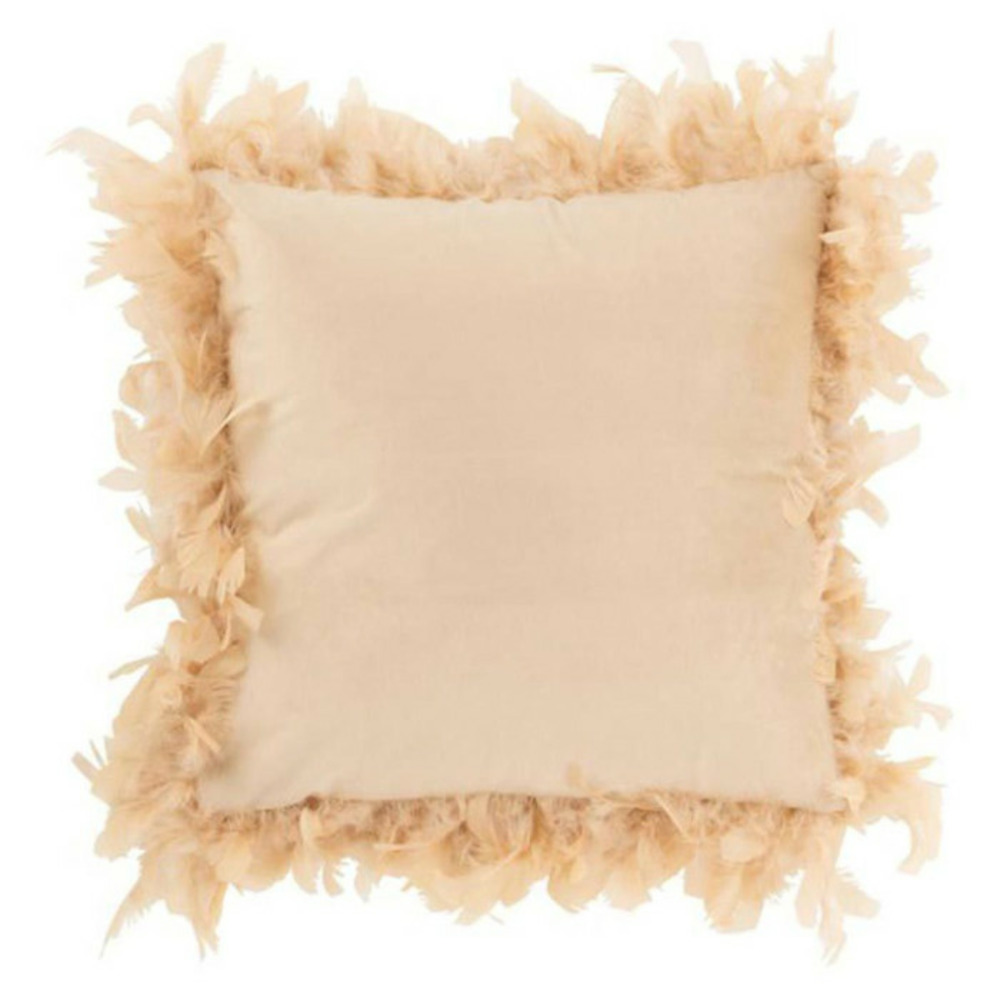 Coussin déco plumes 45cm rose beige