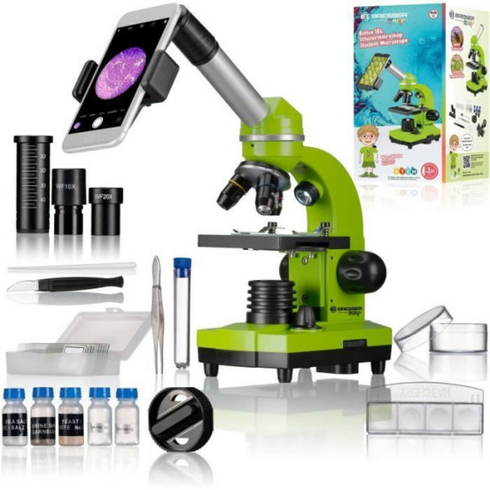 Microscope étudiant biolux sel - bresser junior - grossissement 40x-1600x - kit d'expérimentation - vert
