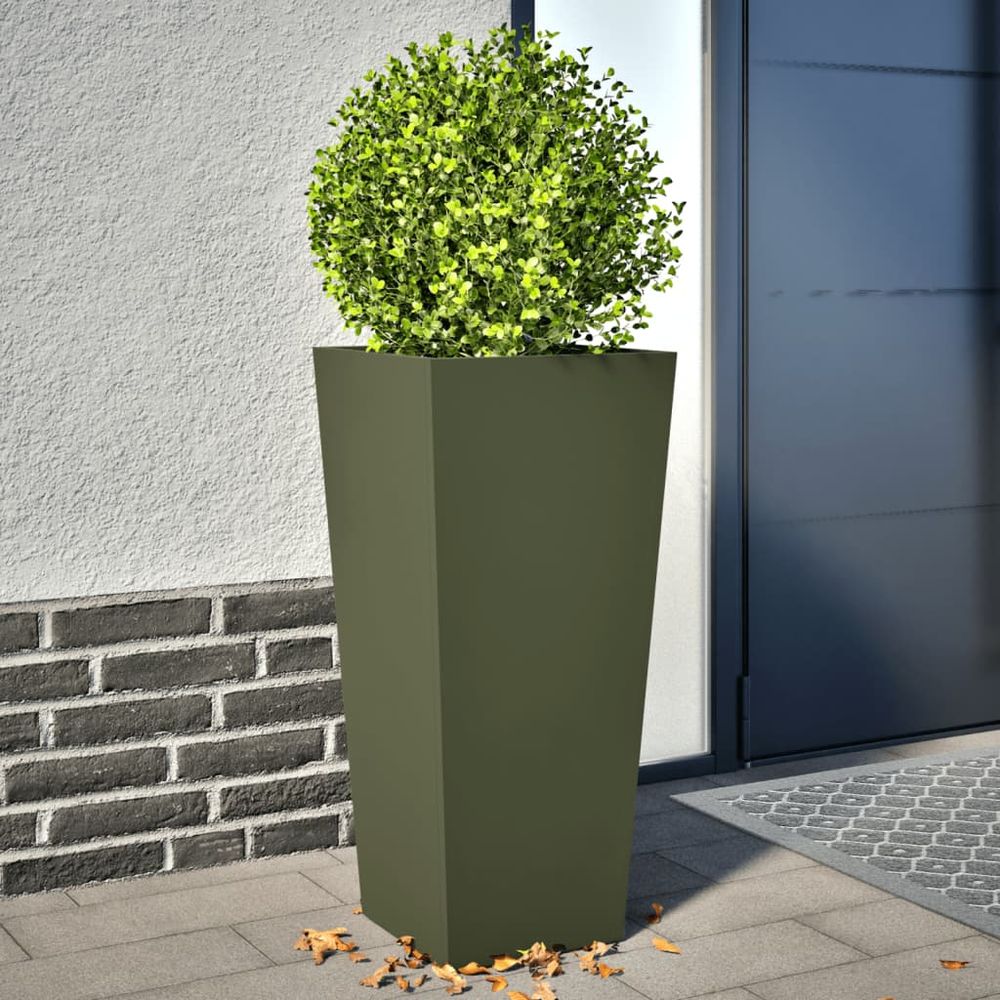 Lot de 2 jardinières hautes en acier pour jardin terrasse balcon vert olive
