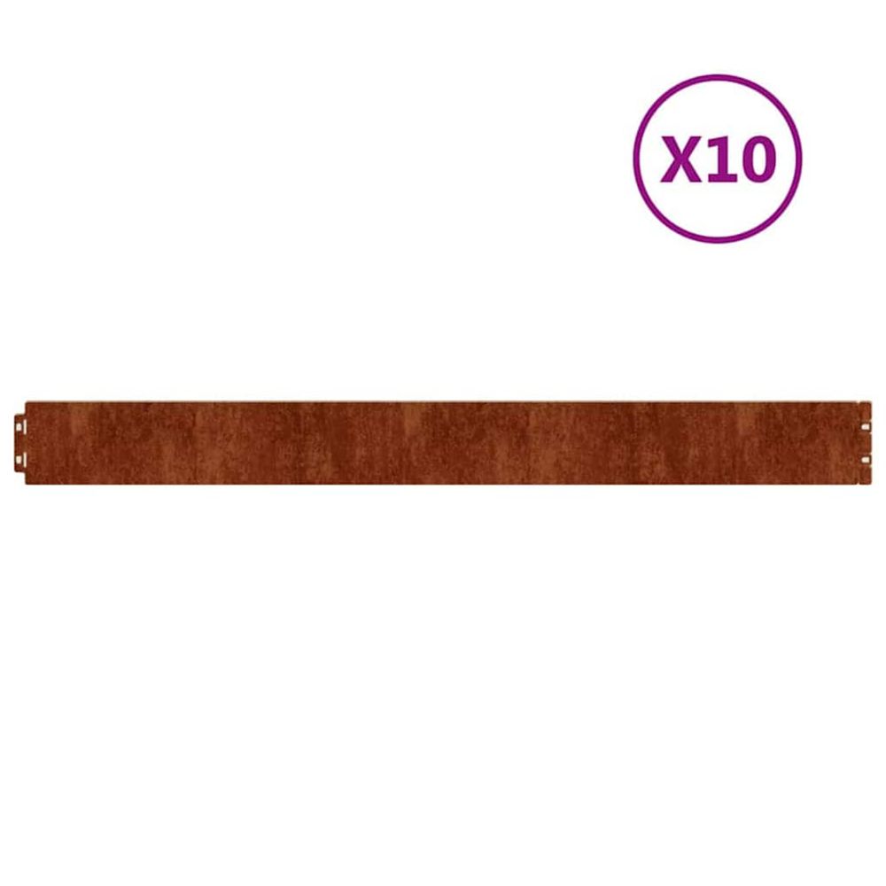 Bordure de pelouse 10 pc 10 x 103 cm acier patiné rouillé