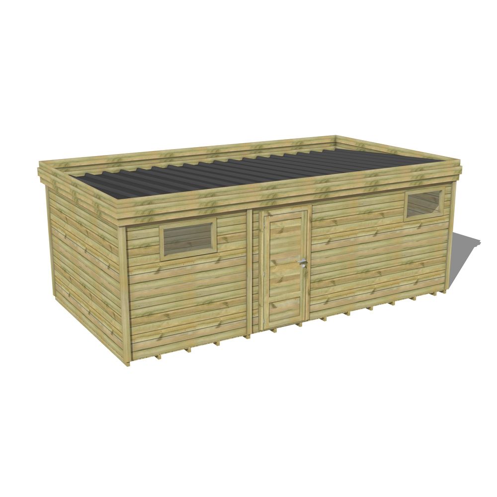 Abri de jardin bois pin traité autoclave 27mm - 6,395x3,44m / 22m2 - bac acier - plancher bois
