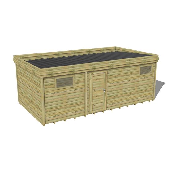 Abri de jardin bois pin traité autoclave 27mm - 6,395x3,44m / 22m2 - bac acier - plancher bois
