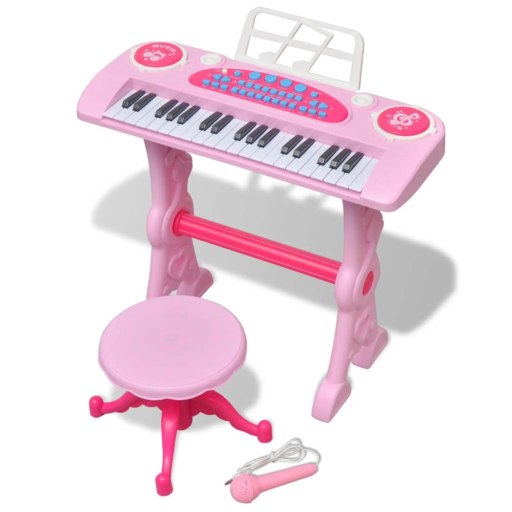 Clavier jouet d'enfants et tabouret/microphone 37 touches rose