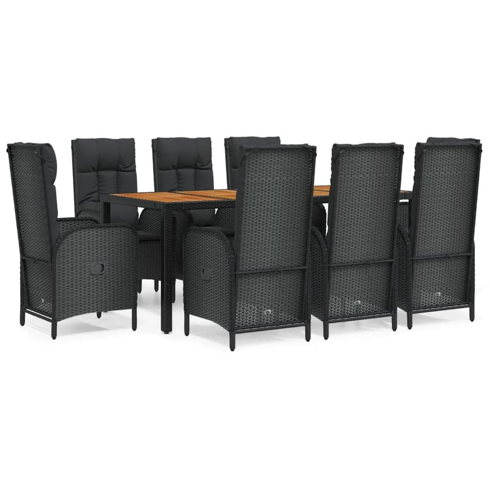 Ensemble à manger jardin 9pcs et coussins noir résine tressée