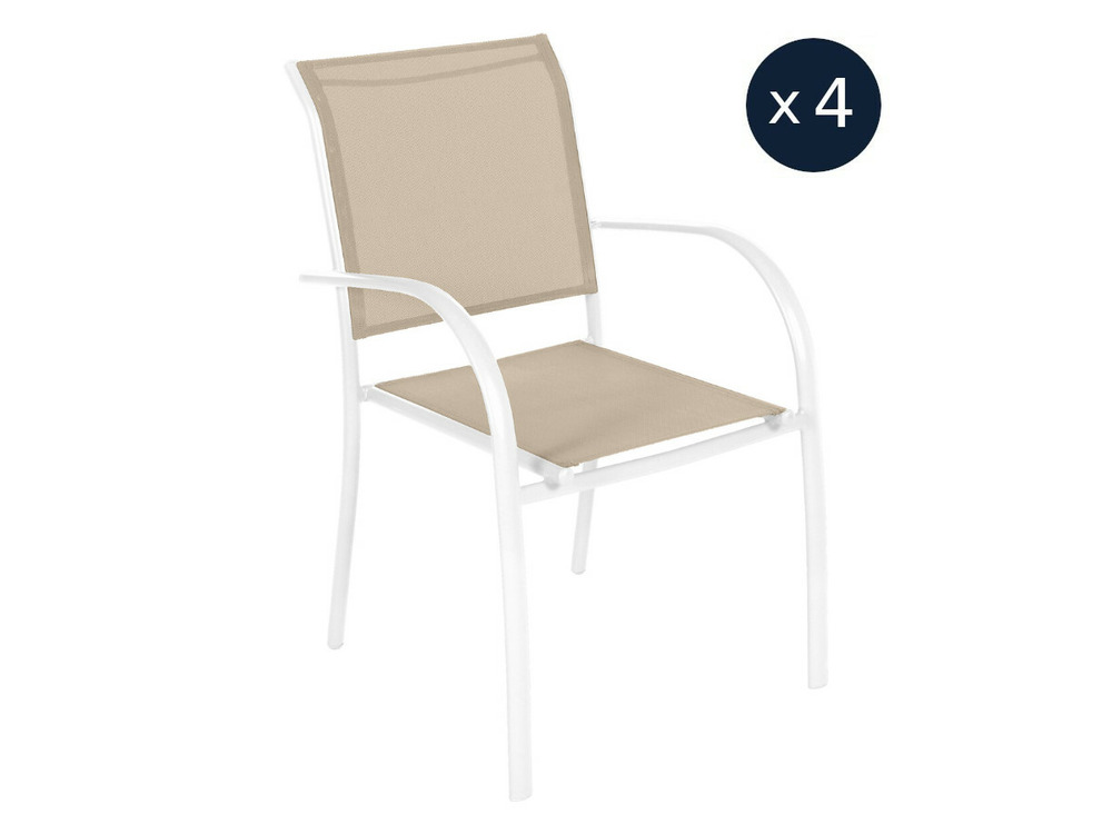 Lot de 4 fauteuils de jardin en texaline piazza lin/blanc