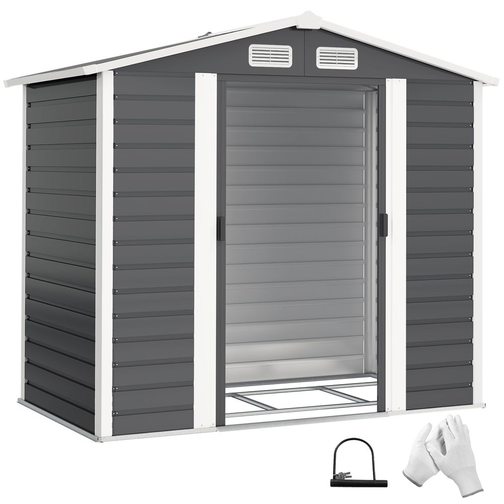 Abri de jardin métal rangement extérieur avec serrure 213x120x194cm gris foncé - comfortxl outdoor living