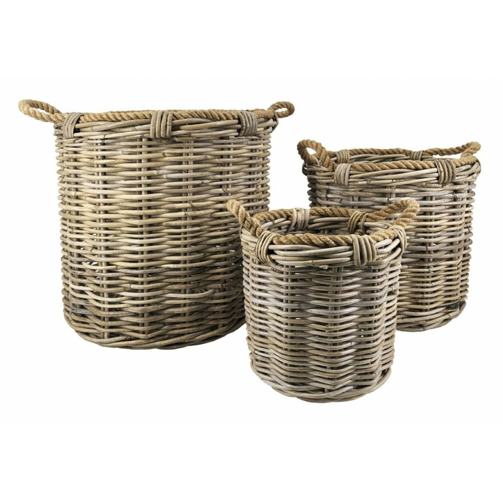 Lot de 3 paniers rotin corde rotin marron - décoration d'autrefois