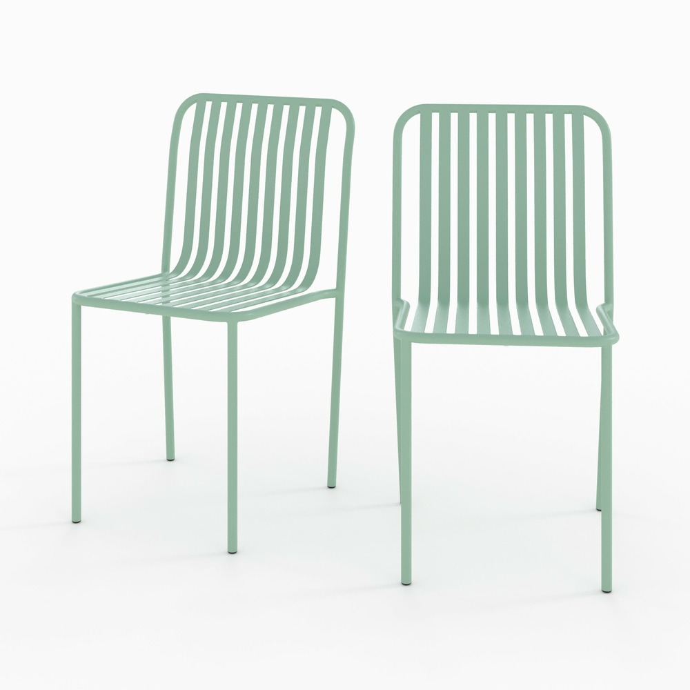 Yumi-lot de 2 chaises de jardin en métal vert clair