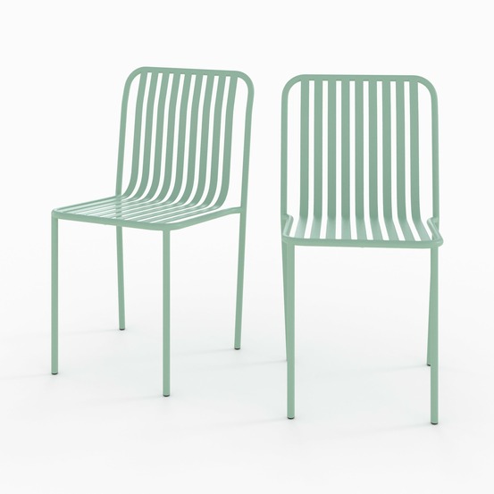 Yumi-lot de 2 chaises de jardin en métal vert clair