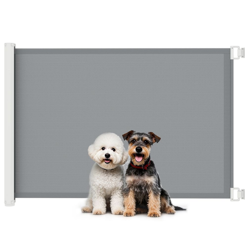 Barrière de sécurité rétractable métal gris 115 x 82,5 cm pour chien et escalier