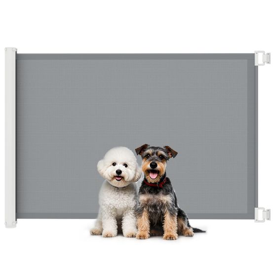 Barrière de sécurité rétractable métal gris 115 x 82,5 cm pour chien et escalier