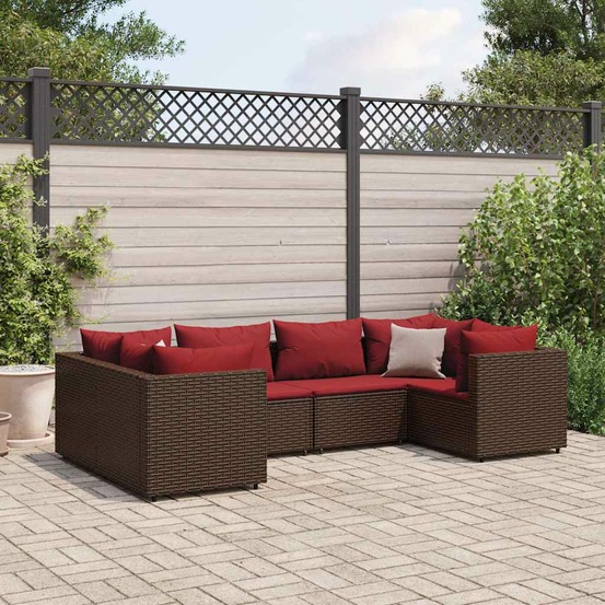 Salon de jardin 6 pcs avec coussins marron résine tressée