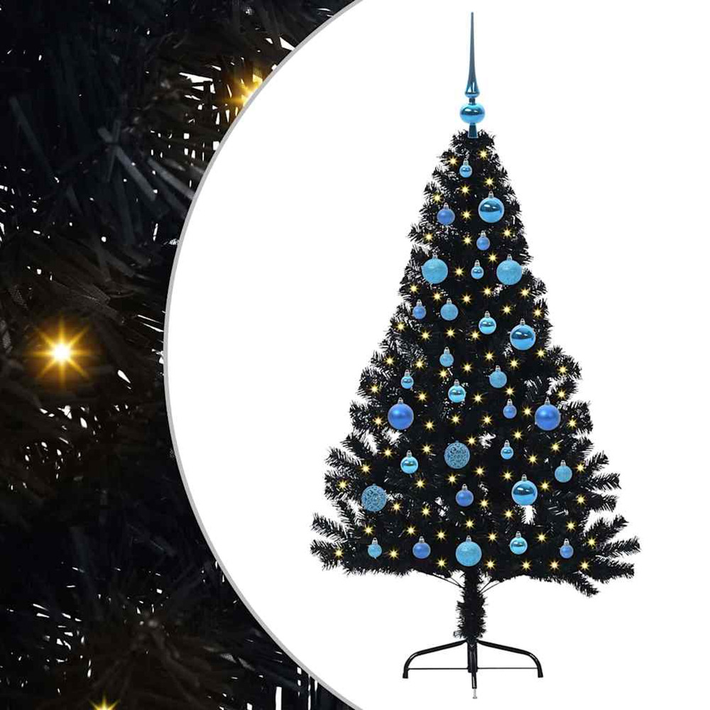 Sapin de noël artificiel pré-éclairé noir 150 cm pvc