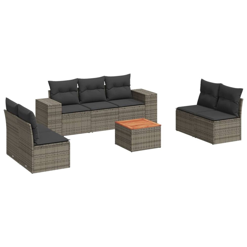 Salon de jardin 8 pcs avec coussins gris résine tressée