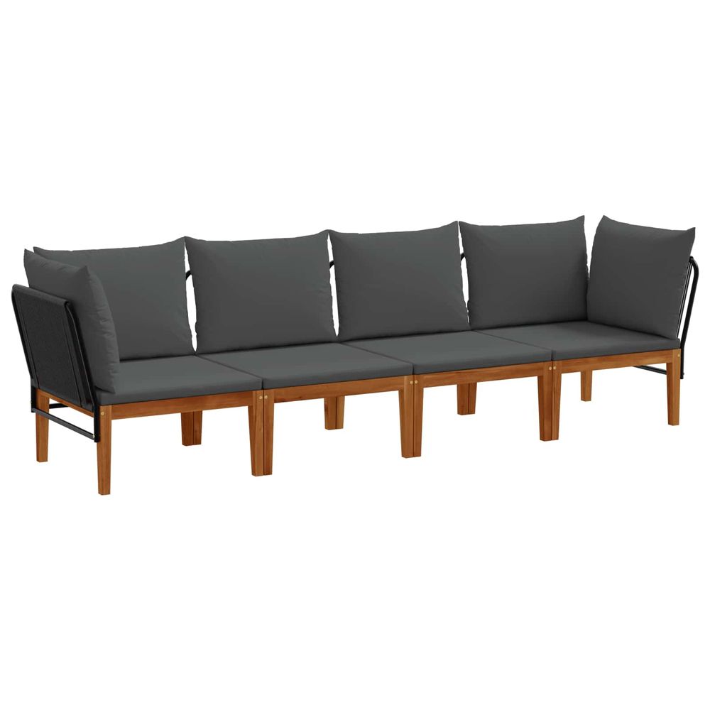 4 pc bois d'acacia massif et corde naturel