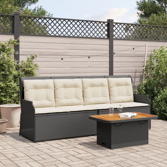 Salon de jardin 3 pcs avec coussins noir résine tressée