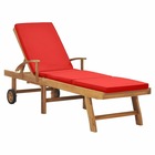 Transat chaise longue bain de soleil lit de jardin terrasse meuble d'extérieur avec coussin bois de teck solide rouge 02_0012