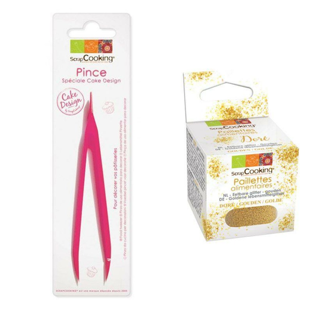 Pince à pâtisserie + paillettes dorées