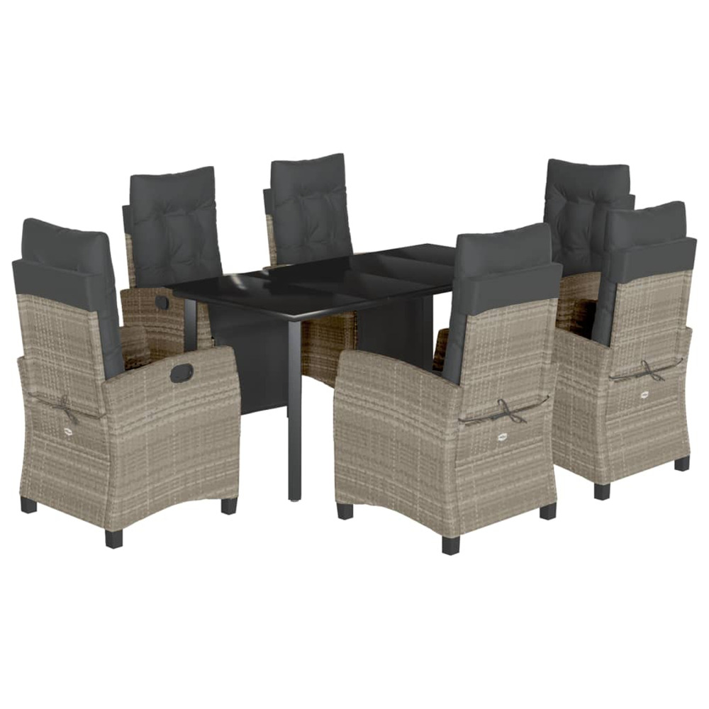 Ensemble à manger de jardin et coussins 7 pcs gris clair rotin