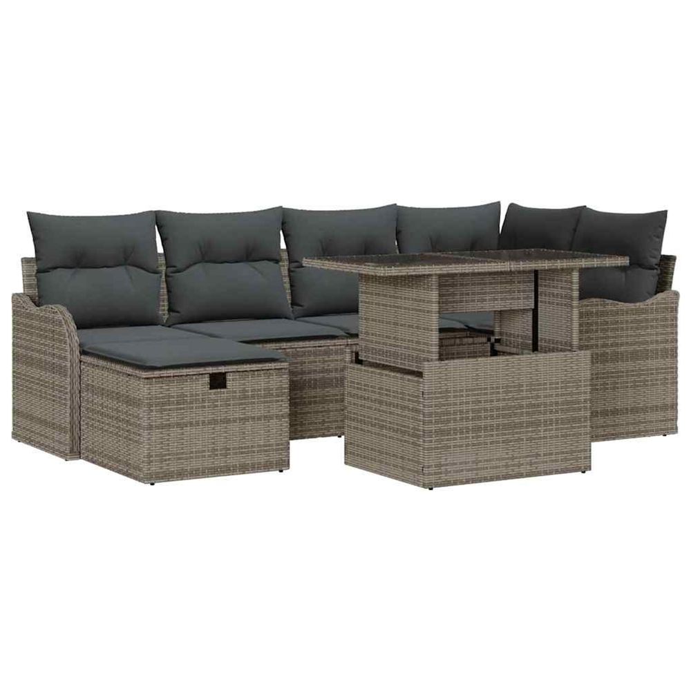 Ensemble de canapé de jardin 7 pc gris polyrotin