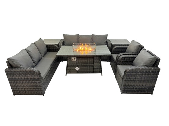 Patio salon de jardin avec table de foyer à gaz,fauteuil et table d'appoint 8 places outdoor indoor canapé lounge set