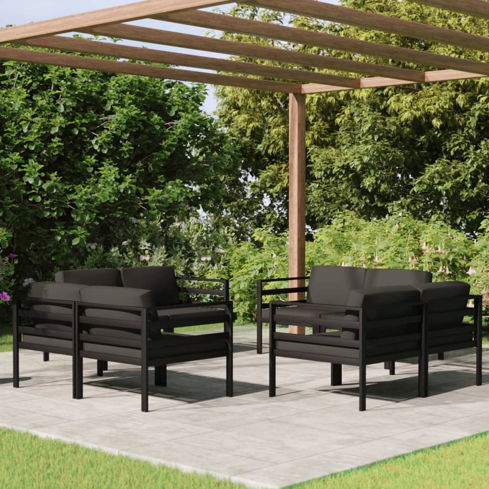 Salon de jardin 8 pcs avec coussins aluminium anthracite