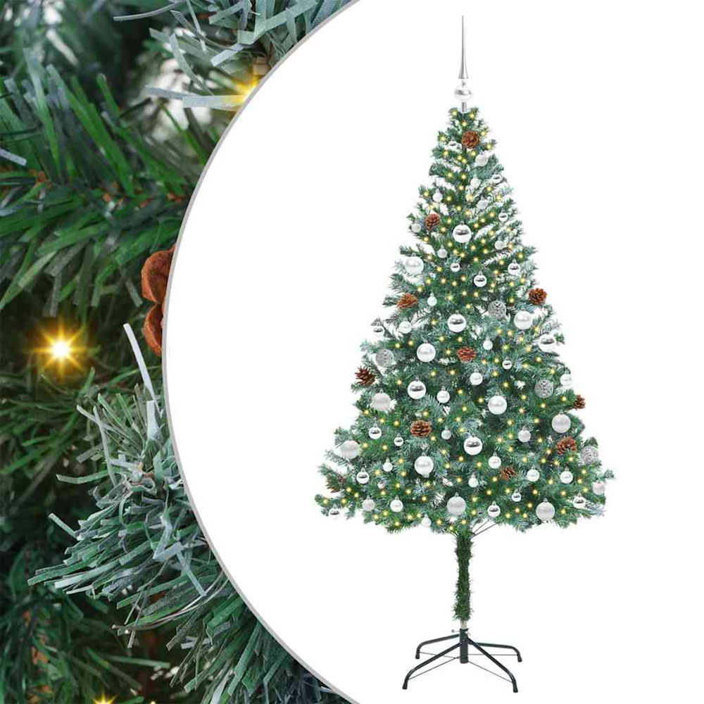 Sapin de noël artificiel avec 300 led vert 180 cm pvc et acier