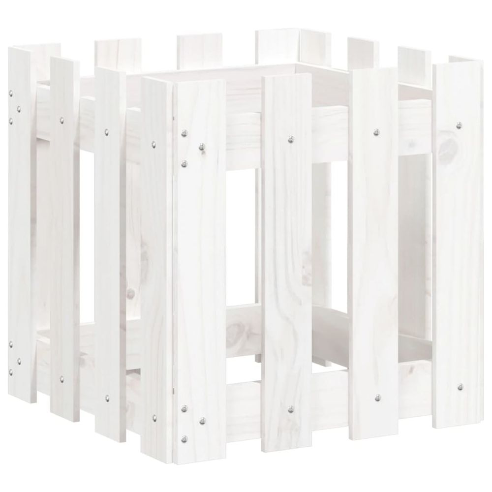 Jardinière d'extérieur avec design de clôture blanc 40x40x40 cm pin massif