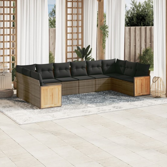 Salon de jardin avec coussins 10 pcs gris résine tressée