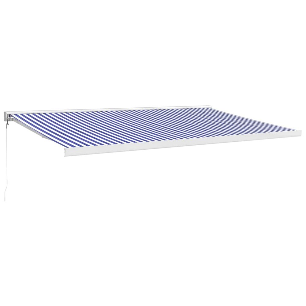 Auvent rétractable bleu et blanc avec cadre blanc 5 x 3 m