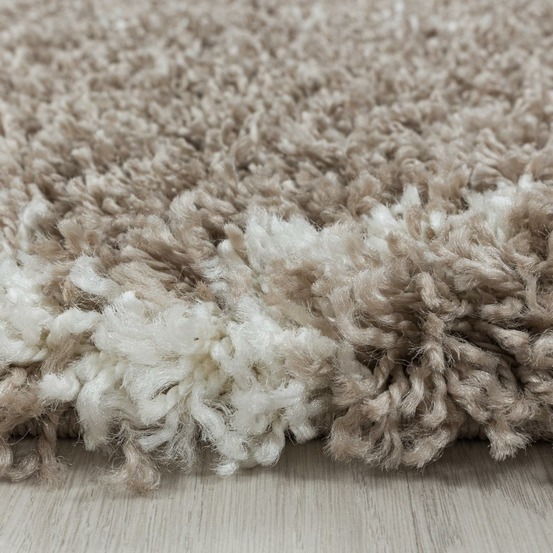 Tapis rond berbère rond ø120cm tissé motif losange shaggy a beige