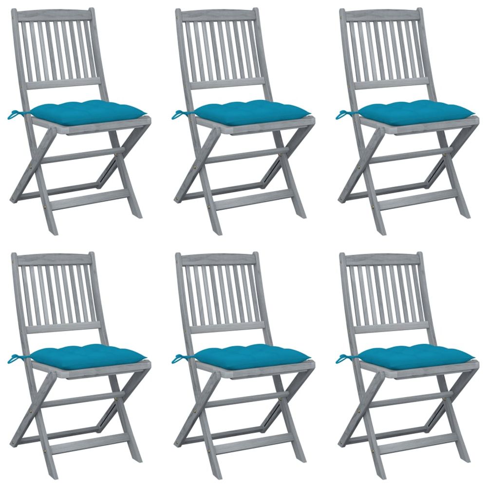 Chaises pliantes 6 pièces avec coussins en bois d'acacia massif